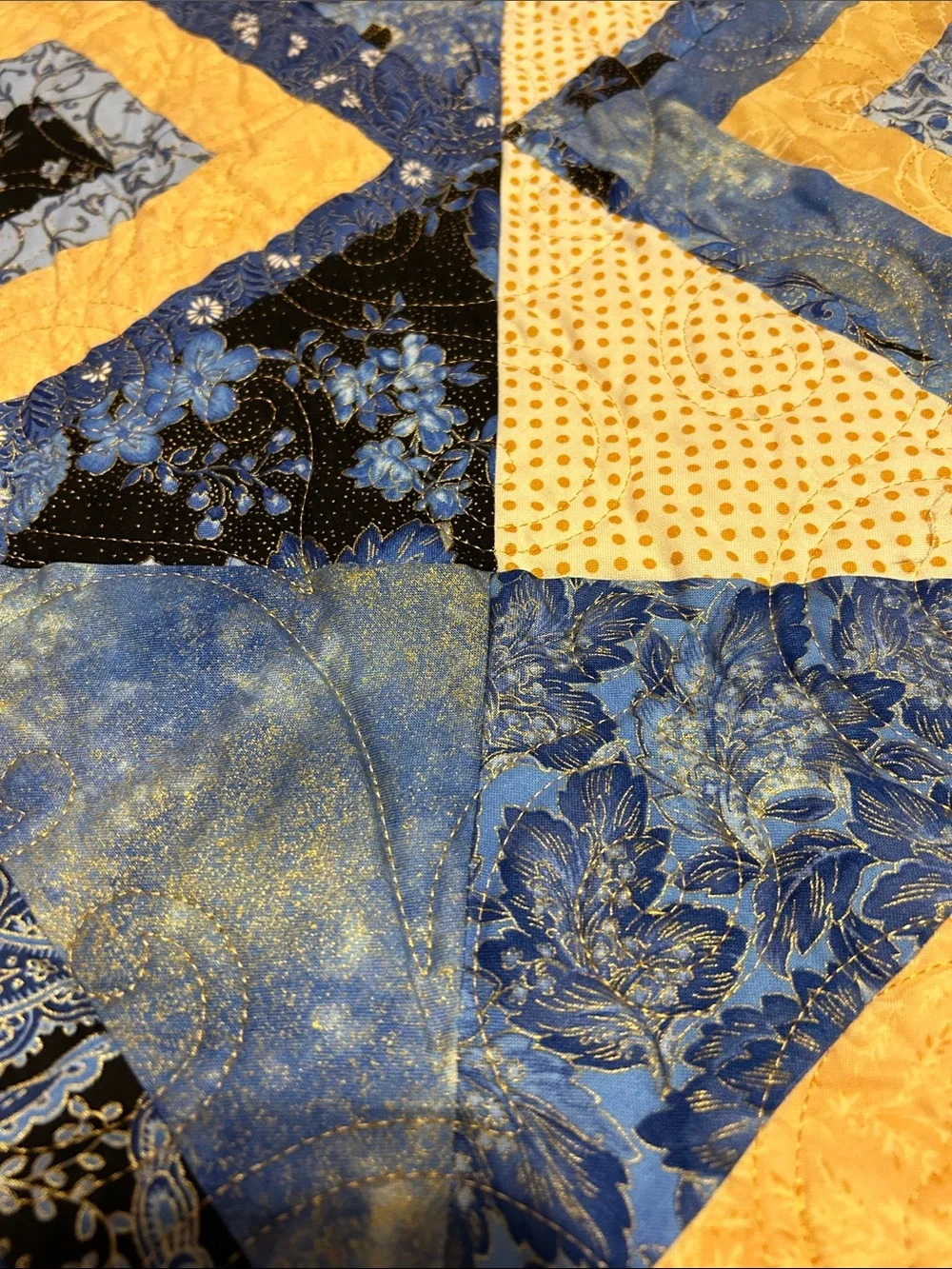 ONE OF A KIND- HANDCRAFTED Blue and Yellow Quilt